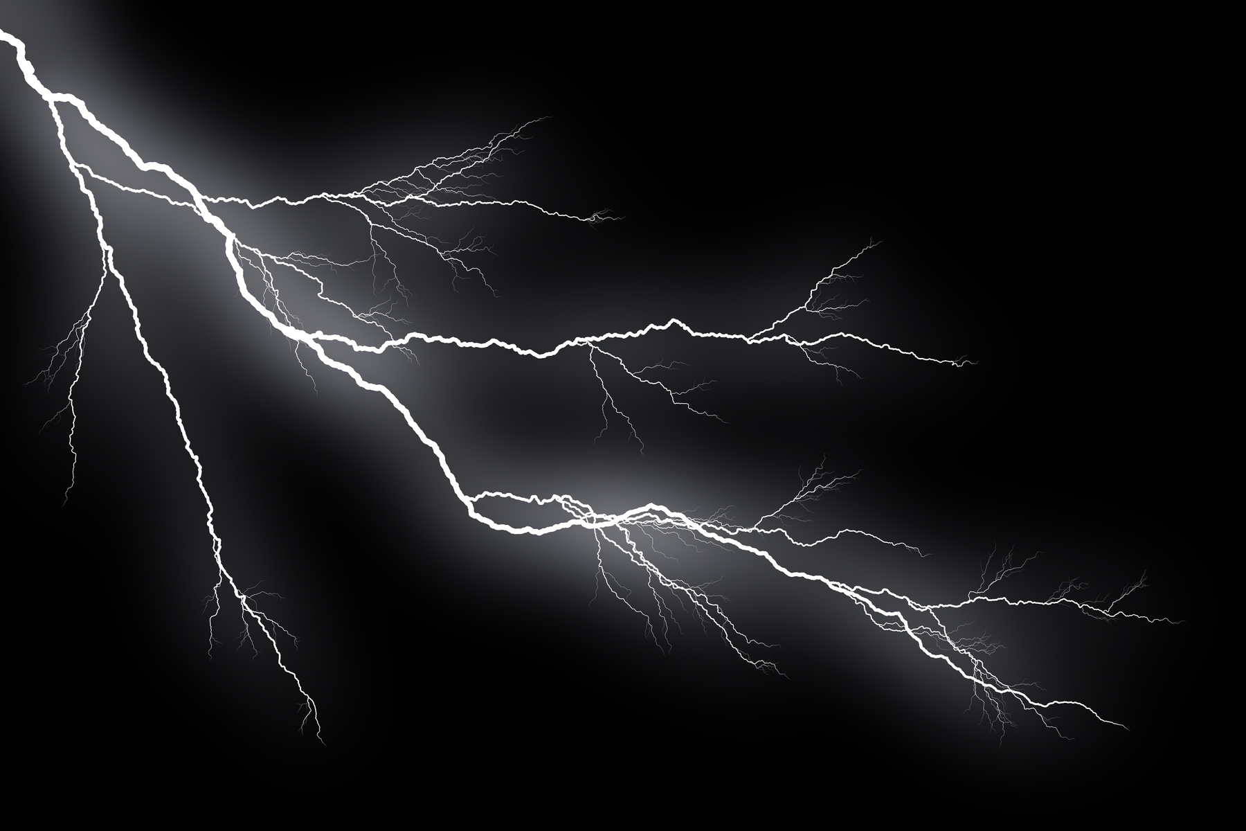 Lightning Bolts Isolated on Black Background. Thunder Electric Strike. Thunderstorm and Lightning